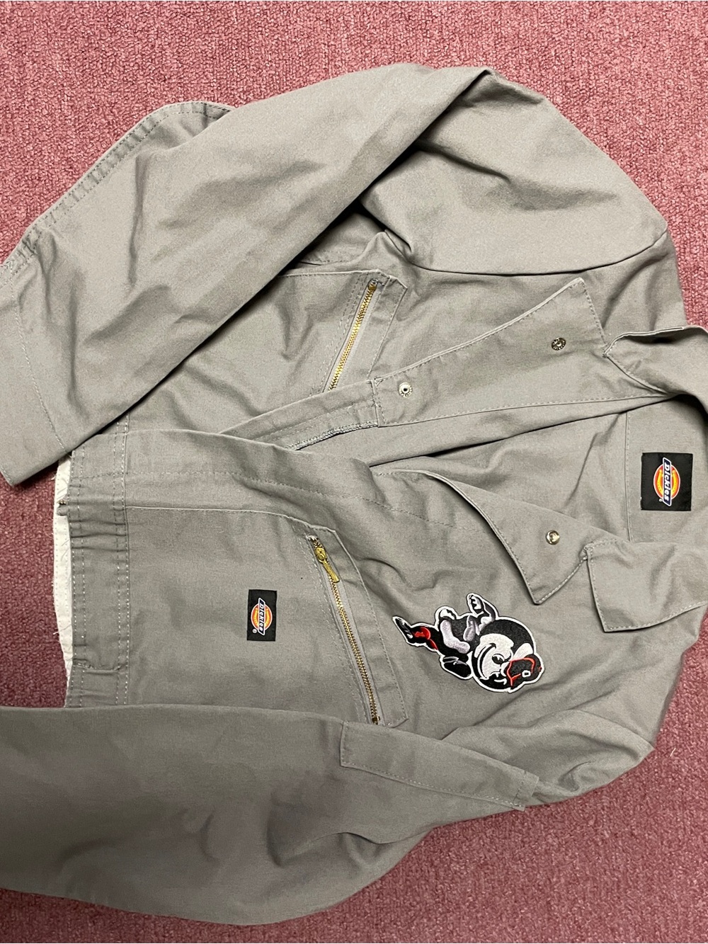 Dickies Gray Lightweight Work Shirt Jacket with Embroidered Character Patch
